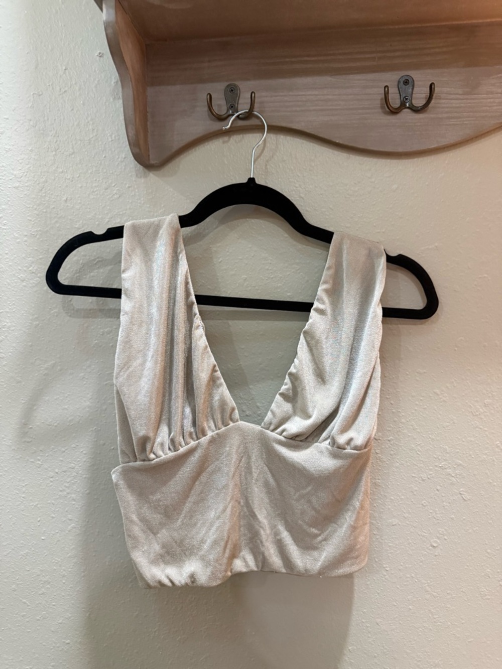 Fiesta Cream Shimmery V-Neck Crop Top